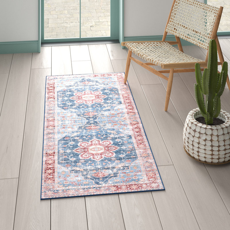 Tapis oriental bleu / rouille Deblois, Tapis de couloir 2 pi 6 po x 14 pi