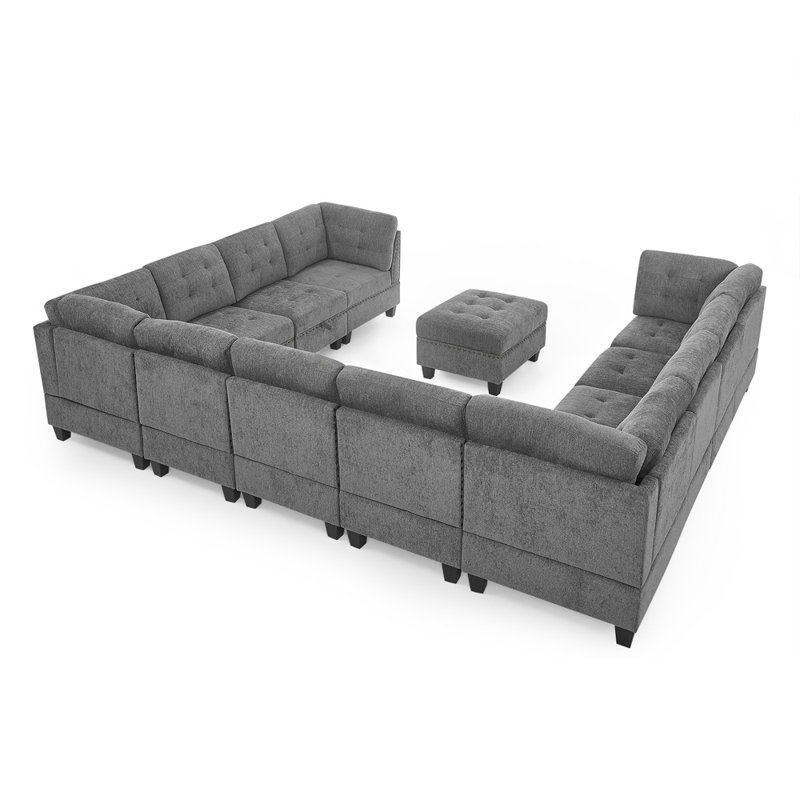 Canapé modulaire rembourré 13 pièces Georgeanna, Gris chenille