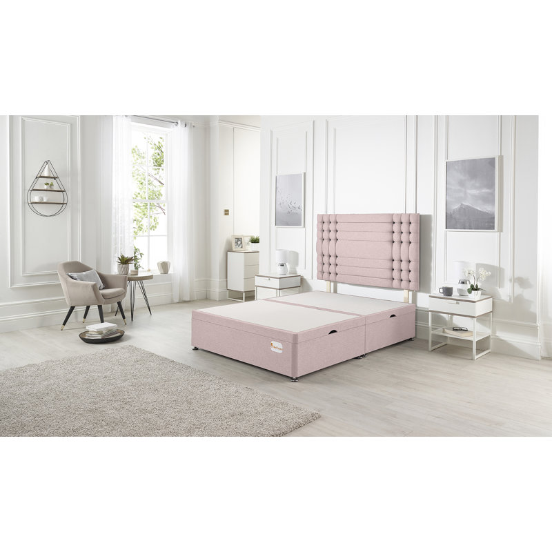 Luxara Solid Wood Side Opening Ottoman Bed Frame Plush Velvet, Pink, Kingsize (5')