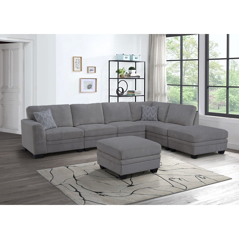 Herzen Corduroy L-Shaped Sectional, Gray Corduroy, Left Hand Facing