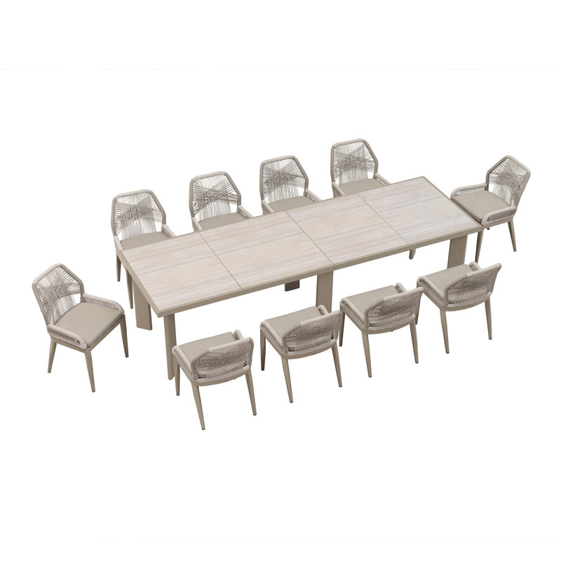  Ensemble de salle à manger 11 pièces pour patio et table rectangulaire en aluminium avec chaises et coussins pour la véranda