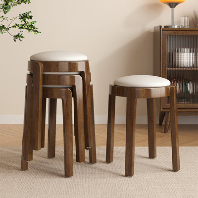 4 Sets Of Stackable Solid Wood Stools, Suitable For Home Use, Living Rooms, Benches, Wooden Benches, Modern And Minimalist Design, Round Stools.