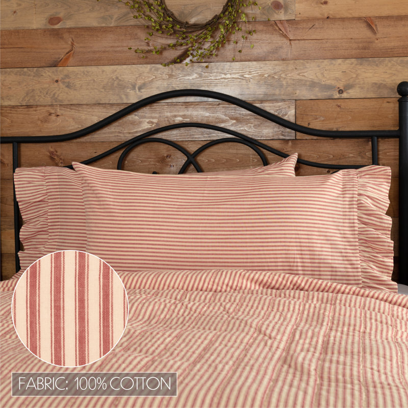 Dandelion Faust Ticking Striped 100% Cotton Pillowcase, King, Red