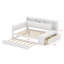 Lit de jour double avec lit gigogne et rangement, lit de jour en L en bois avec tête de lit tapissier, banc, 2 tiroirs, bibliothèque-2147473682