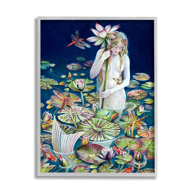 Sirène parmi les nénuphars, étang à fleurs, H 30 po x l 24 po x P 1,5 po, Estampe numérique Farmhouse