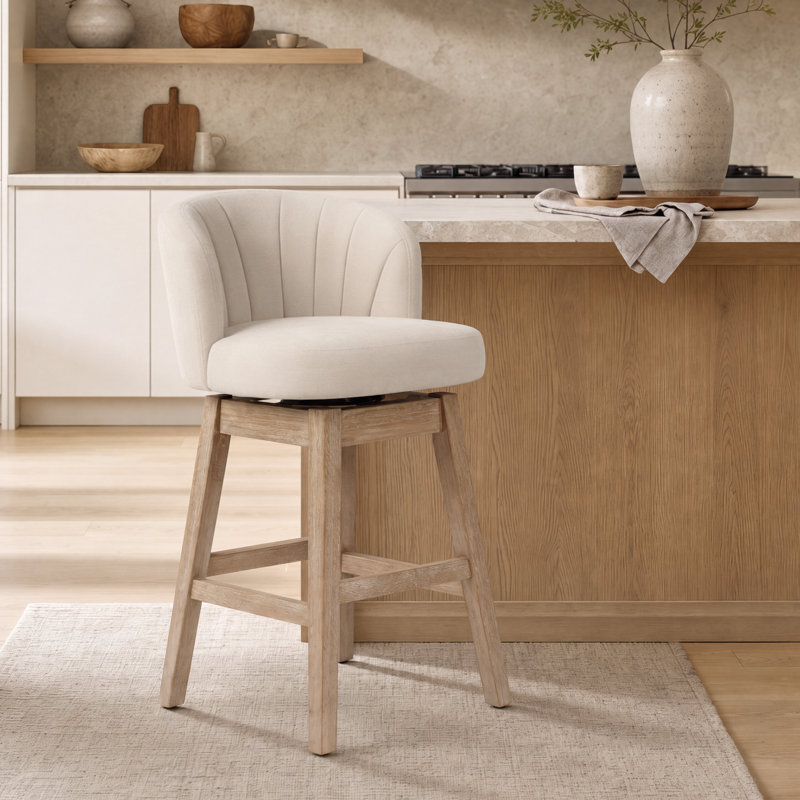 Tabouret de bar pivotant rembourré de style moderne du milieu du siècle avec cadre en bois massif (ensemble de 3)