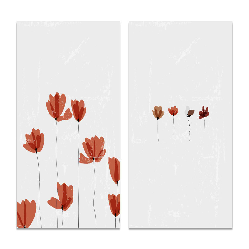 Red Red Flowers I - ensemble de 2 reproductions, H 20 po x l 24 po x P 1 po, Toile tendue