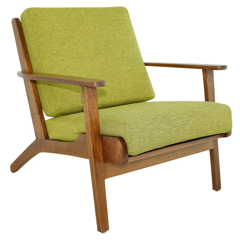 Méridienne Connor - bois massif - vert pistache, Coussin vert / cadre brun
