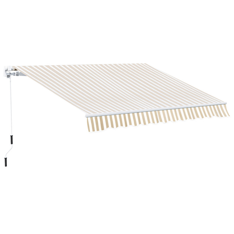 Auvent de patio rétractable 12 pi x 10 pi - Pare-soleil et eau, manivelle manuelle, tissu 280G / m², cadre en aluminium, pour cour, beige protégé, actionné, terrasse