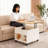Lift-top Squar Coffee Table With Storage And Rolling Casters, Farmhouse Lifting Sofa Side Table Spacing Saving,Living Room Table For Living Room Bedroom,Wood And White Color