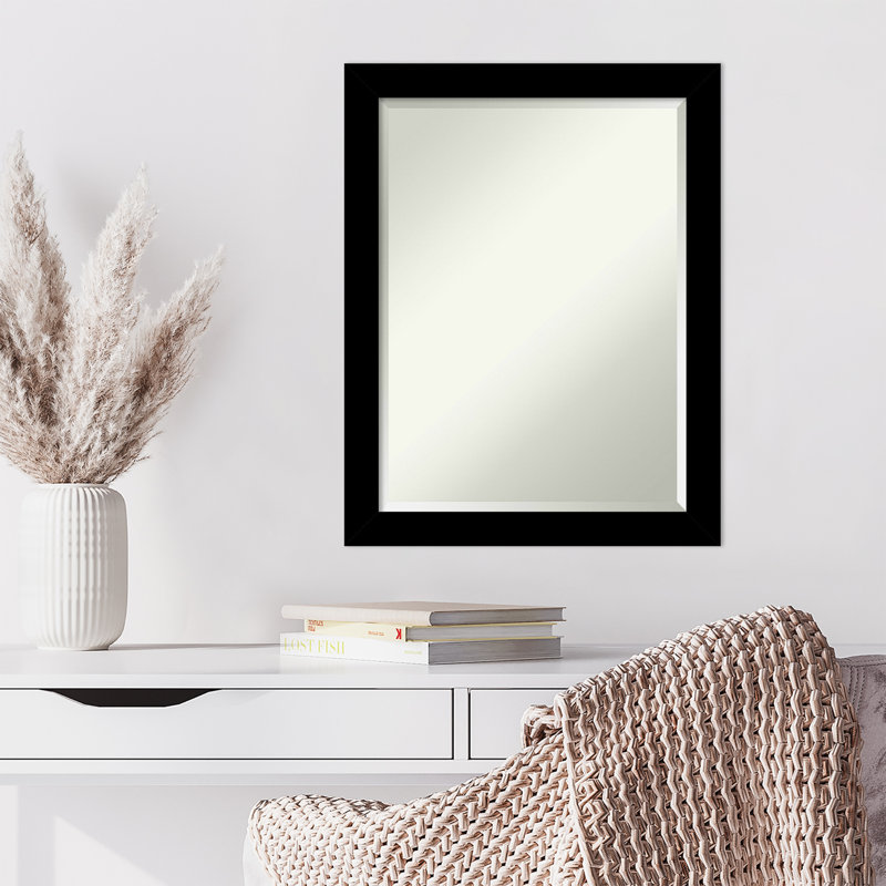 Jochelle Solid Wood Rectangle Wall Mirror, Black, 27.25" x 21.25"