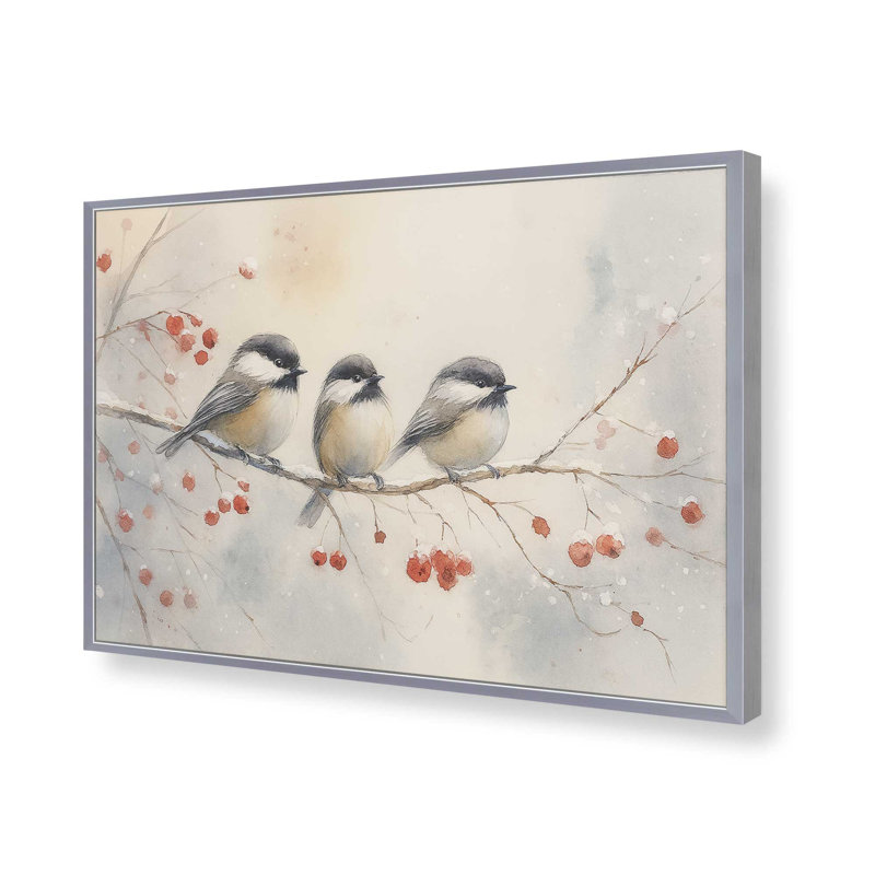 «Three Winter Songbirds», reproduction d'art, 12 po x 16 po, Chrome poli