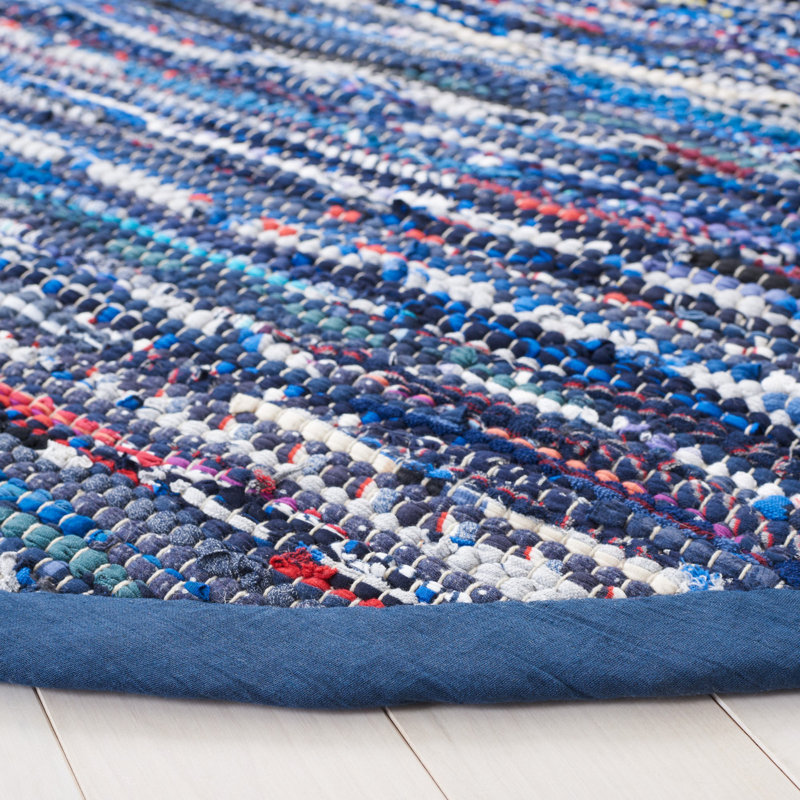 Tapis rayé en coton tissé à la main Rag, Rond 6 pi