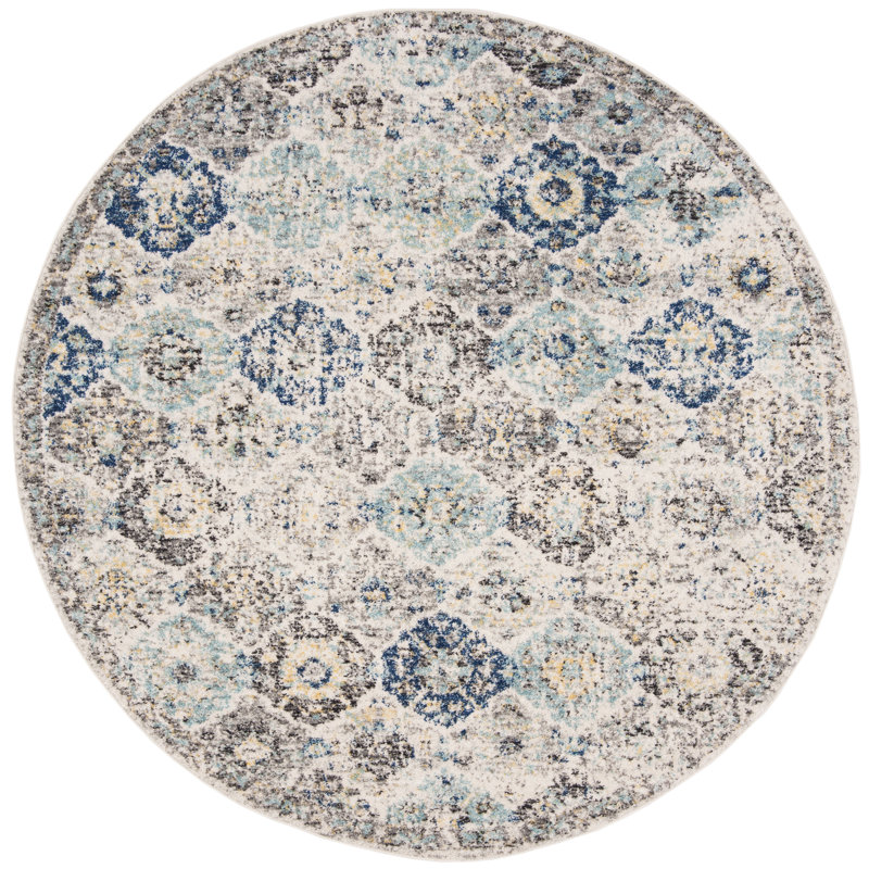 Tapis oriental ivoire / turquoise Felty, Rond 4 pi