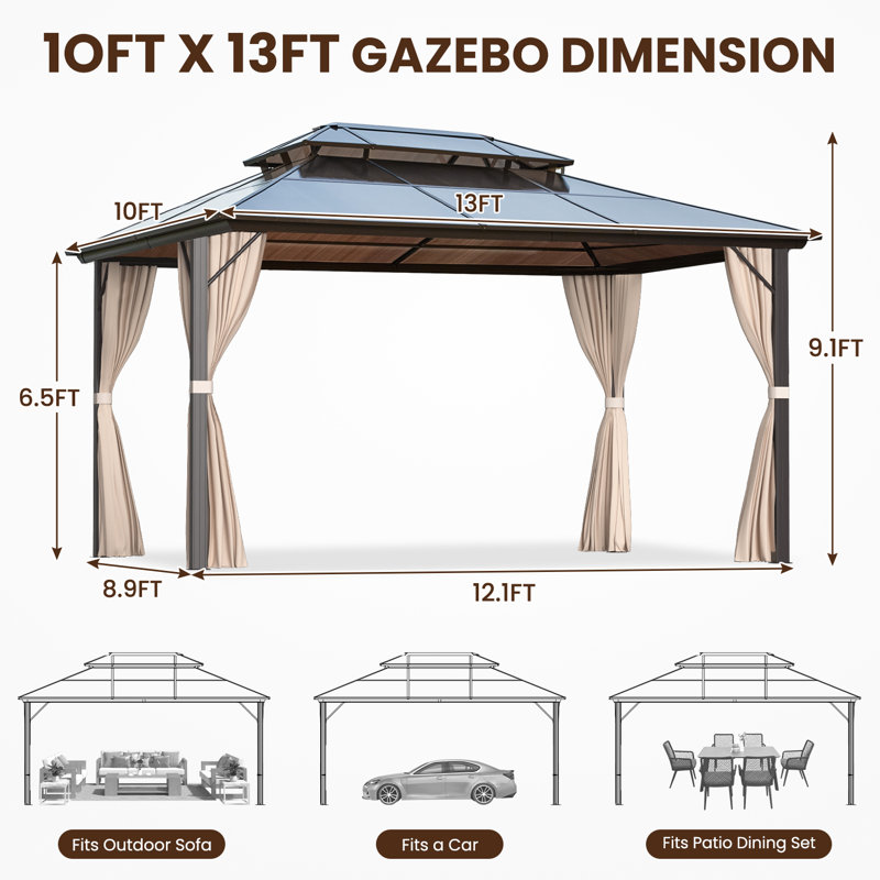 13 pi. L 10 pi. Pavillon en D, L 13 pi x P 10 pi