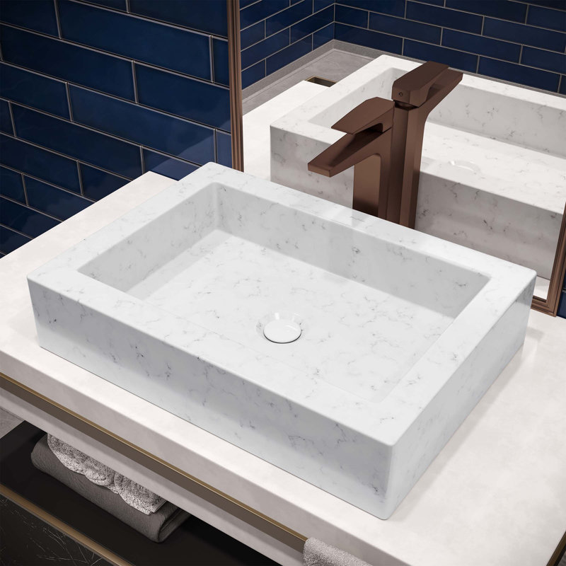 Voltaire 22" Ceramic Vessel Bathroom Sink, Static Marble