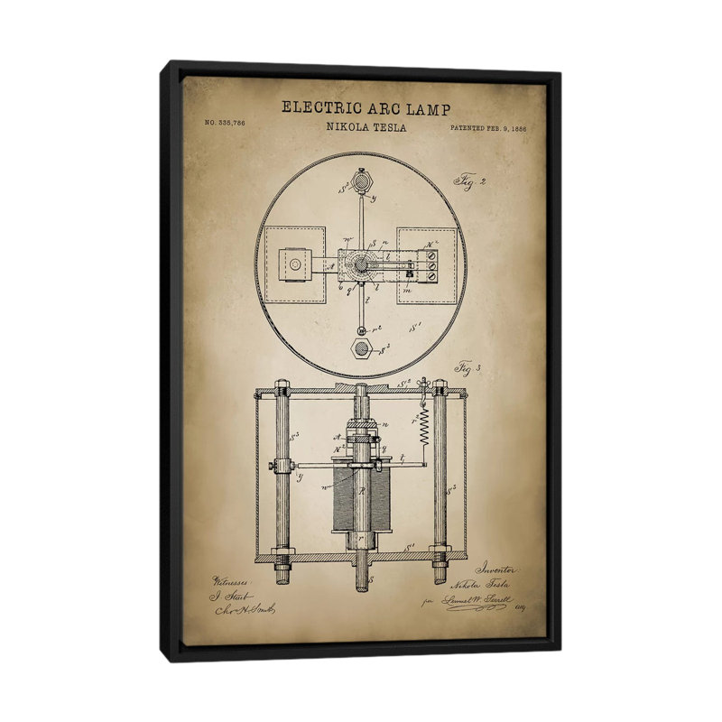 « tesla electric arc lamp », impression sur toile, H 26 po x l 18 po x P 1,5 po, Toile avec cadre noir, Pas de tapis