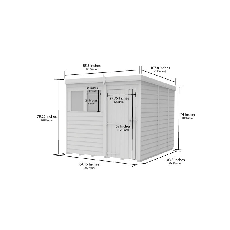 Total Sheds 7ft x 9ft Composite Pent Garden Shed - Single Door - With Windows - EPDM Rubber Roof - UK Manufactured