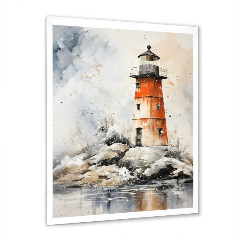Phares Immich par la falaise II - reproduction sur toile, H 44 po x l 34 po x P 1,5 po, Cadre photo blanc