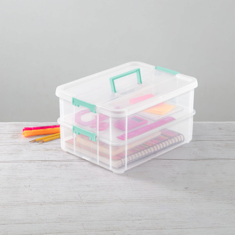 Clear Stackable Plastic 2-Tier Lidded Storage Box