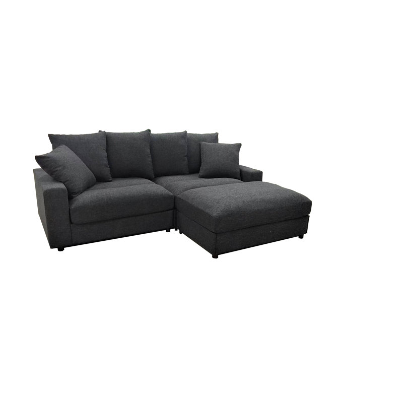 Modern Deep-seated Fabric Sectional Sofa With Reversible Ottoman, Dark Gray Corduroy