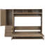 Lit double avec garde-robe, tiroirs, tablettes ouvertes et longue tablette en bois antique, décoration élégante et pratique