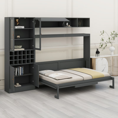 Murphy Bed Wall Bed With Sofa , Shelves USB & Light