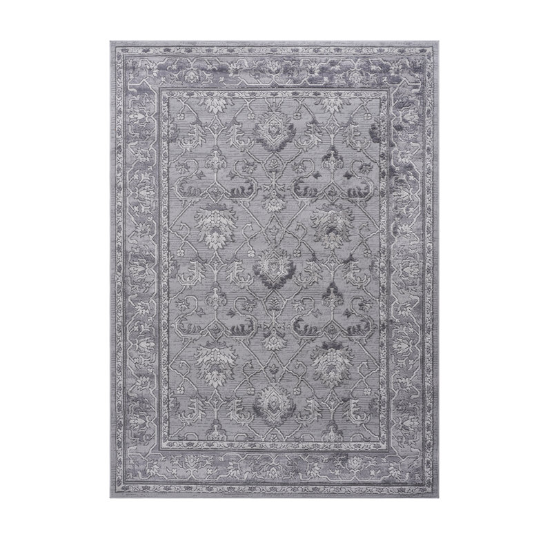 5X7 Grey / Oriental Area Rug, Gray, Rectangle 5'3" x 7'6"