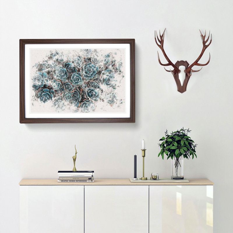 Succulent Plants Watercolour - Picture Frame Graphic Art Print, Walnut Framed, 36cm H x 48cm W x 2cm D