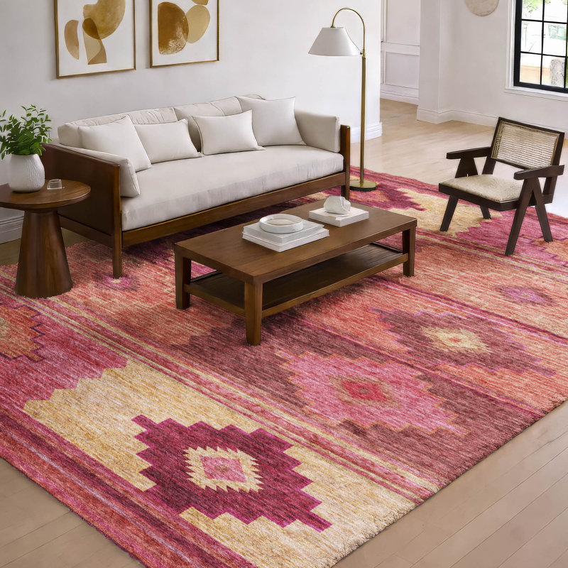 Tapis aztèque ADS176 de qualité supérieure lavable à la machine Dream Shag, Rose, 9 pi x 12 pi