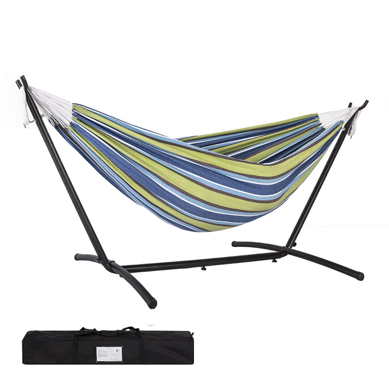  Hamac double en coton Garden, Vert / rayures bleues