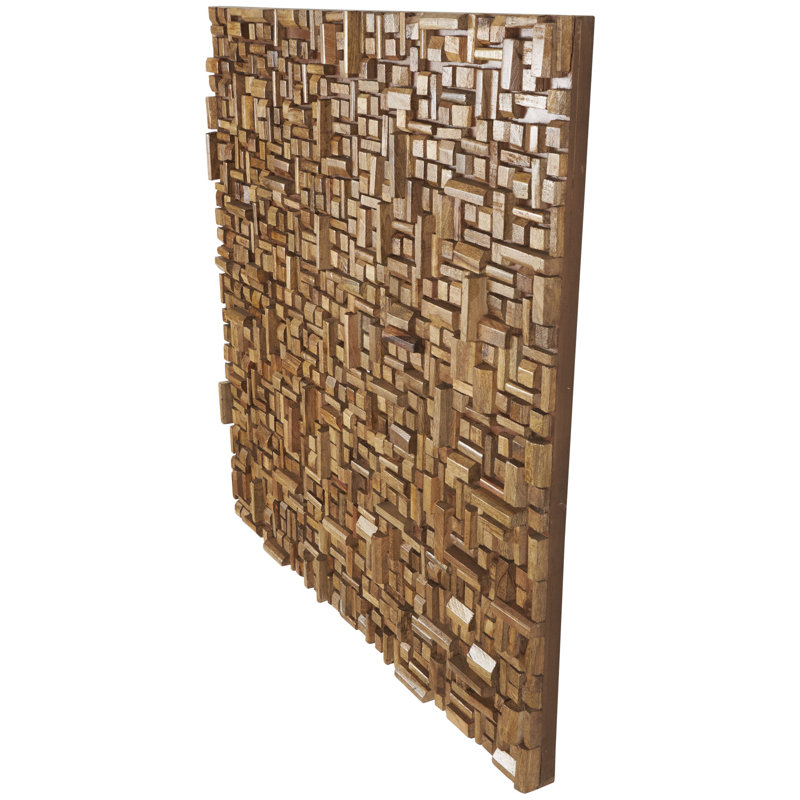 Mango Wood Handmade Geometric Block Abstract Brown Wall Decor