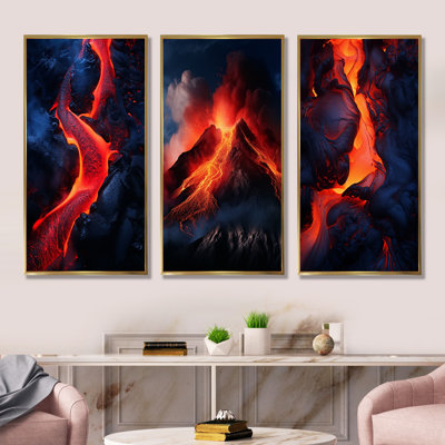 Volcano Volcanic Symphony - Volcano, ensemble de 3 reproductions d'art sur toile