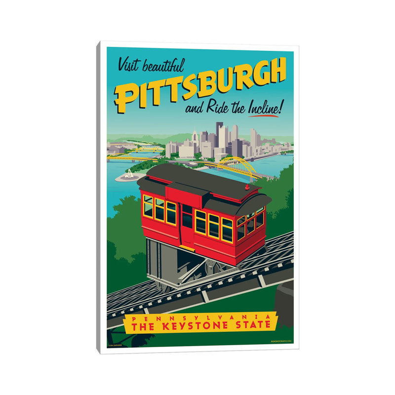 Pittsburgh Incline Travel Poster by Jim Zahniser - Wrapped Canvas Print, 101.6cm H x 66.04cm W x 1.9cm D