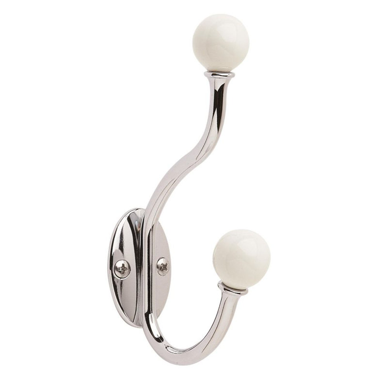 White and Polished Chrome Globe Coat and Hat Hook