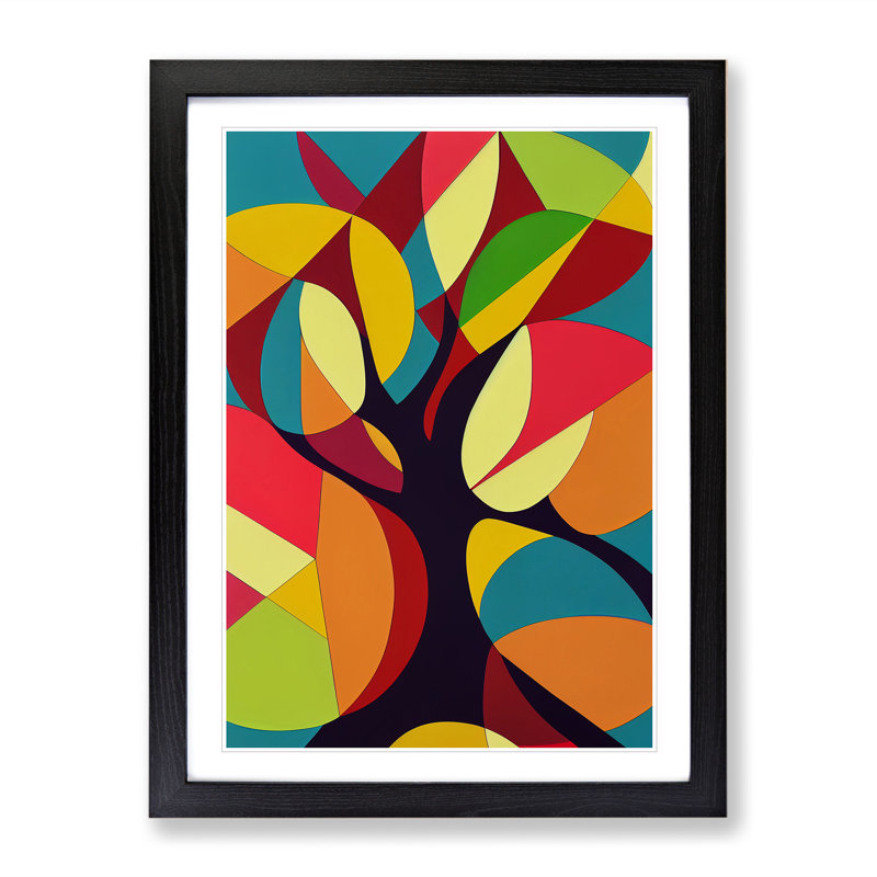 Bold Abstract Tree Art No.1 - Wall Art, Black Framed, 66cm H x 48cm W x 2cm D, White