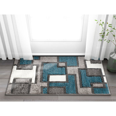 Scheel Geometric Blue Area Rug