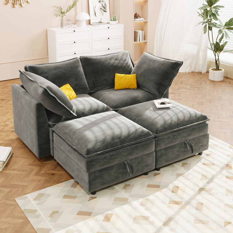 Chenille grise modulaire avec rangement, sièges confortables pour espace de divertissement luxueux, Gris
