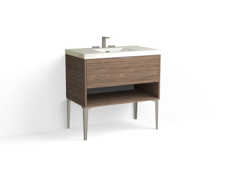 Modo 36" W Freestanding Single Bathroom Vanity with Dean Leg, Matte White/8" Widespread, Biondo, Matte Black