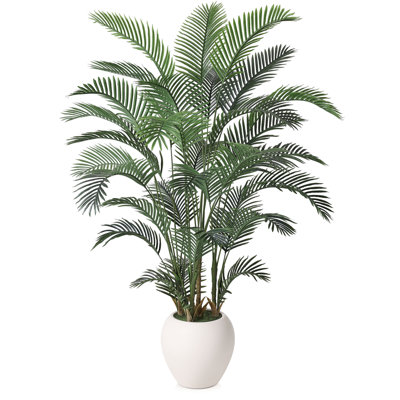 Ashwell 8ft Artificial Phoenix Palm Tree, Tall Faux Tropical Potted Plant in White Planter, UV Resistant Indoor & Outdoor Floor Decor