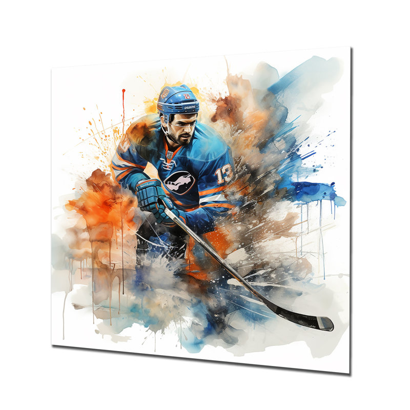«Blue US Hockey Ice Chronicles I», art de hockey sur métal en métal, H 36 po x l 36 po x P 1,5 po