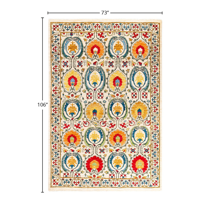 Tapis unique ivoire / rouge / bleu / or 6 pi 1 po x 8 pi 10 po Overyed