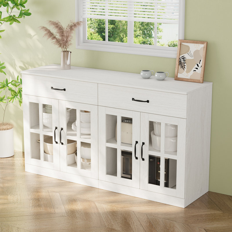 Garde-manger 71 po avec bibliothèques, meuble télé de style campagnard de 94,5 po pour téléviseur de 75 po ou moins, Blanc