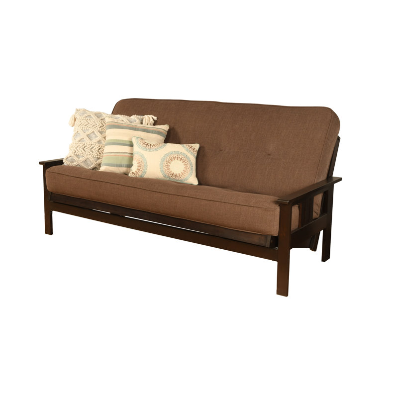Johnte Full-Size Futon Frame and Full-Size Innerspring Mattress, Espresso, Linen Cocoa, Innerspring