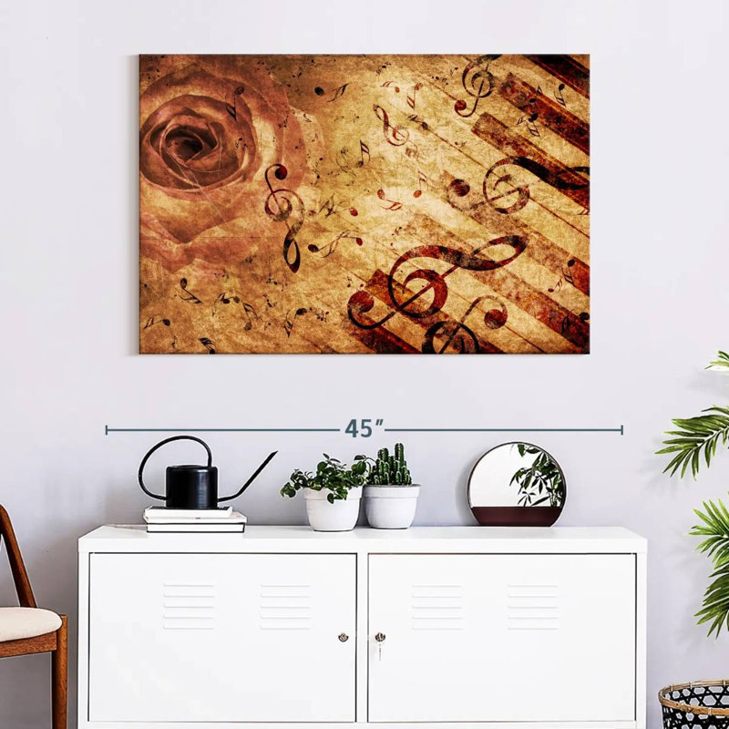 Abarca rose grunge et notes de musique, H 26 po x l 39 po