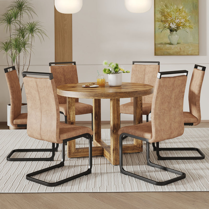 Chester Une table de salle à manger circulaire moderne et pratique. Chaise d'appoint en tissu 4 pièces 4 pièces, 7