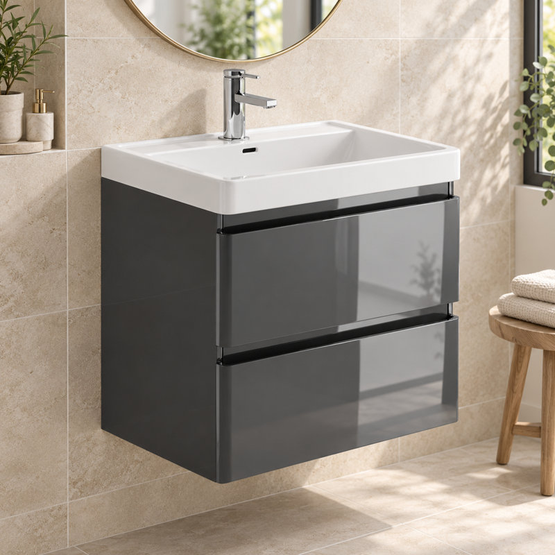 Bridge 600 mm Single Vanity, Gloss Grey