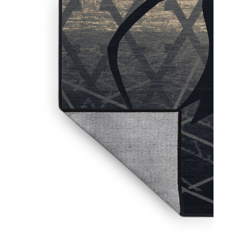 Tapis gris à motif de treillis d'inspiration mondiale Titus Spider Grandmother lavable à la machine, 4 x 6