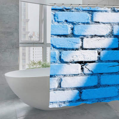 Rideaux de douche muraux en briques bleues et blanches, l 71 po x L 71 po