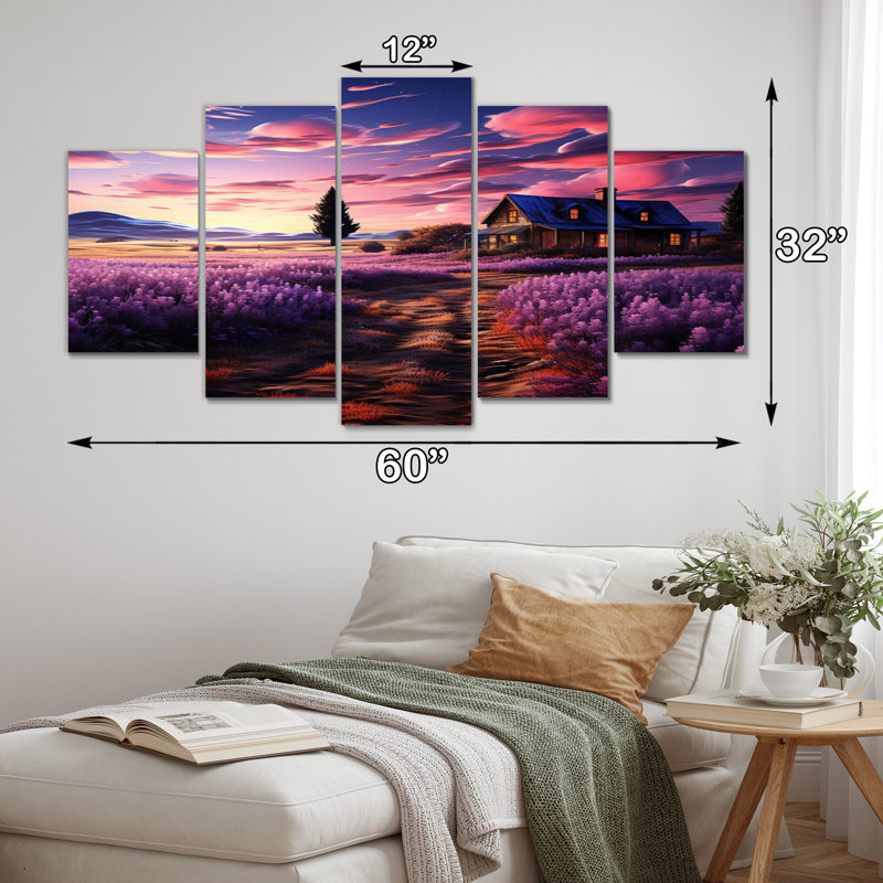 Vieille ferme mauve II - art mural sur toile, 5 panneaux